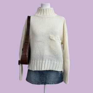 cream vintage 90s preppy clean girl cottagecore boxy cropped mockneck sweater